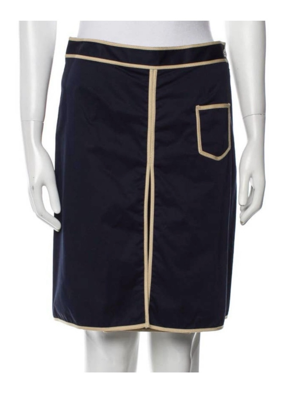 Tory Burch Navy Tan Pleated Knee-Length Skirt